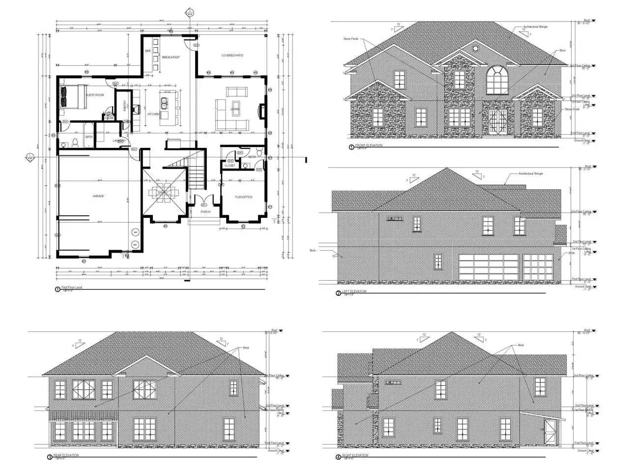 Structural review of house plans — floor plan and elevations